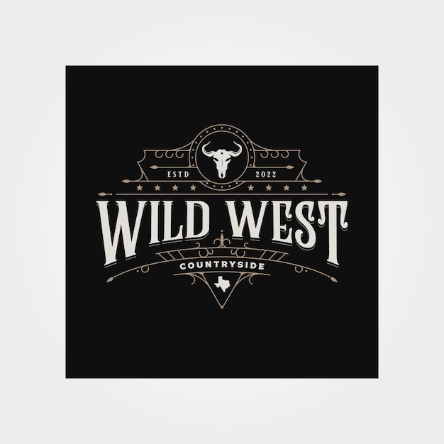 Wild west texas logo vettore vintage tipografia occidentale illustrazione logo design