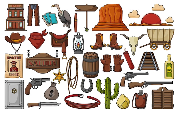 Wild west vector kleur ingesteld pictogram Vector illustratie western op witte achtergrond Geïsoleerde kleur ingesteld pictogram wild west