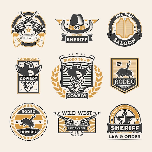 Wild west vintage isolated label set