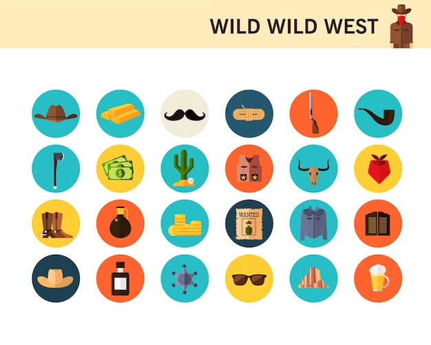 Wild wild west concept flat icons.