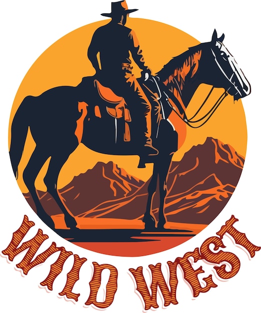 Vector wild wild west cowboy illustration in middle of dessert