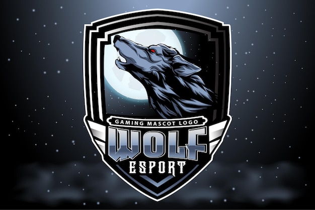 Вектор Дизайн логотипа игрового талисмана wild wolf esport