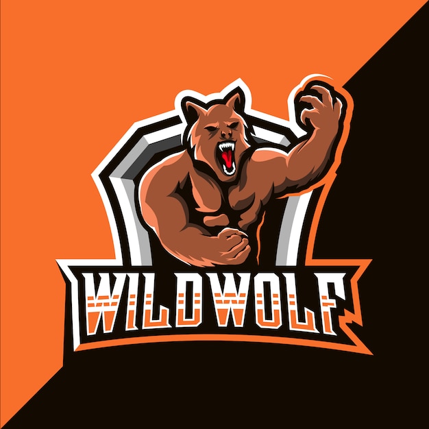 Wild wolf mascotte esport logo ontwerp