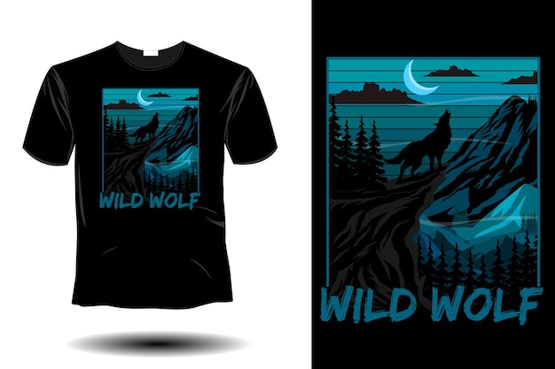 Wild wolf mockup retro vintage design