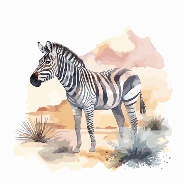 Vector wild zebra standing alone zebra watercolor clipart illustration