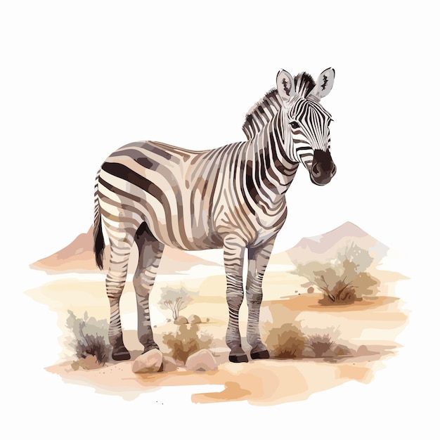 Vettore zebra selvaggia in piedi da sola zebra acquerello clipart illustrazione