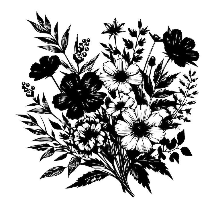 Vector wildbloemen clipart zwarte vector