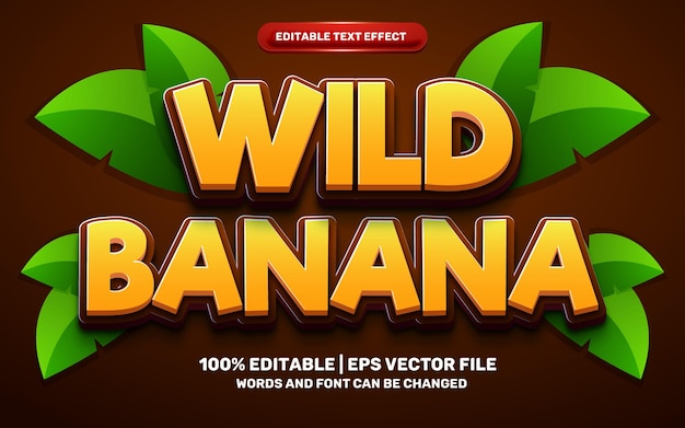 Wilde banaan cartoon stripheld grappig kinderavontuur 3d bewerkbaar teksteffect