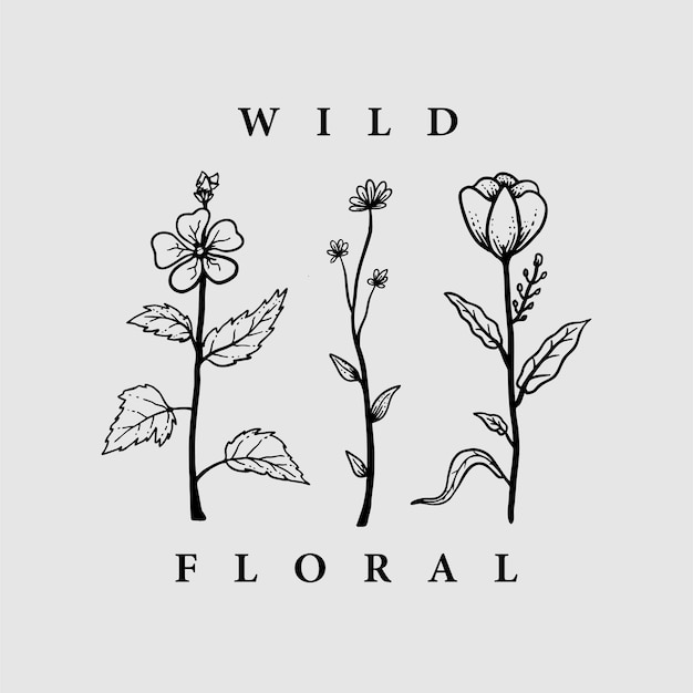 wilde biologische bloemen vintage handgetekende