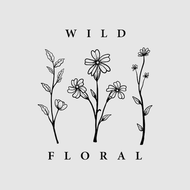 wilde biologische bloemen vintage handgetekende