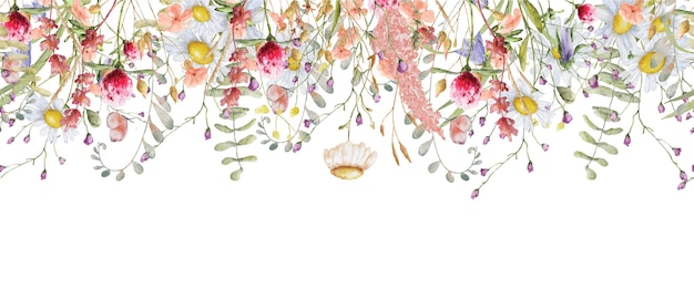 Wilde bloemen aquarel frame botanische hand getekende illustratie