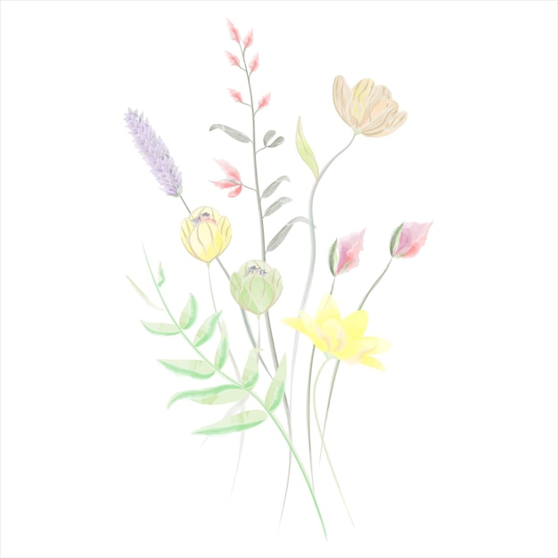 Wilde bloemen aquarel vector in illustratie bloem