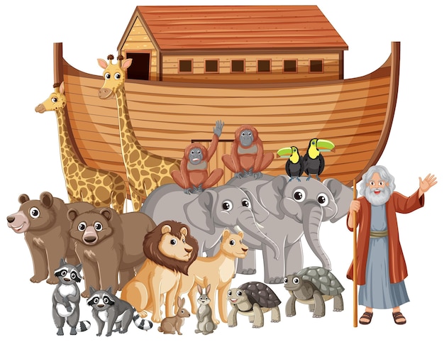 Wilde dieren en noach39s ark een vector cartoon illustratie