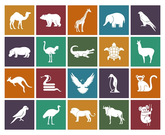 Wilde dieren en vogels pictogrammen instellen Vector Illustratie