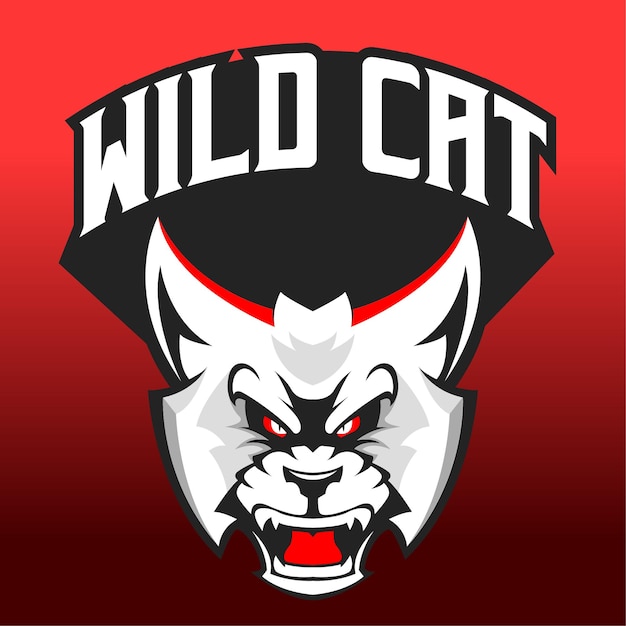 Wilde kat mascot esport logo ontwerp illustratie