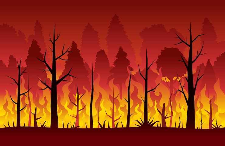 Vector wildfire, forest fire, background