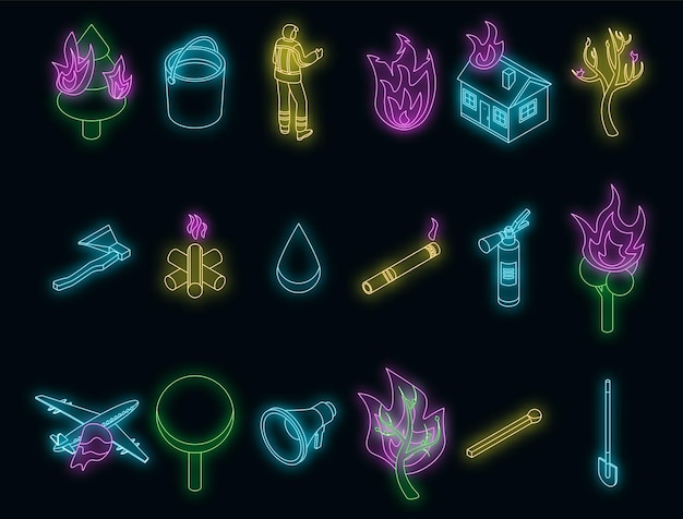 Vector wildfire icons set vector neon