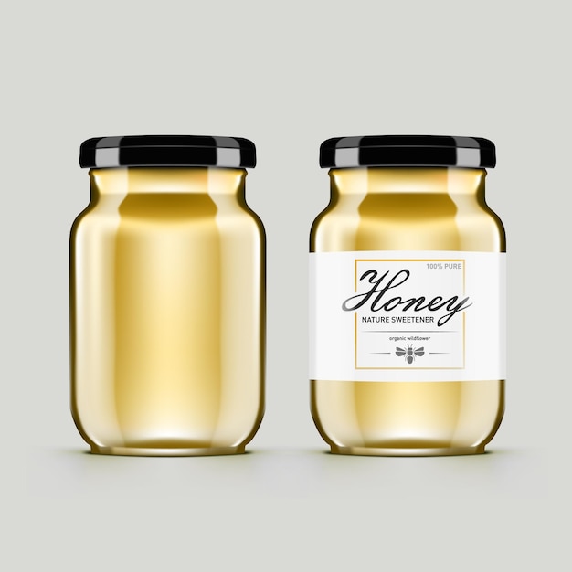 Vector wildflower honey product in glass jar with label