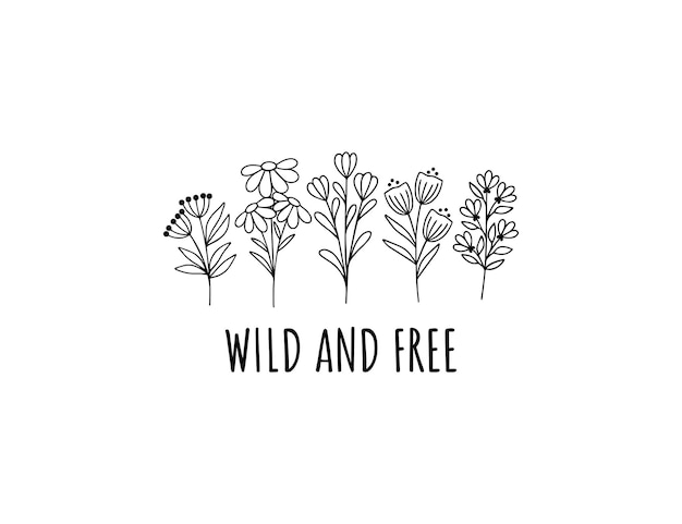 Wildflower line art vector illustration