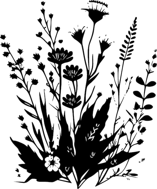 Wildflowers Black and White Isolated Icon Vector illustration