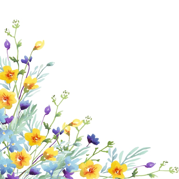 Vector wildflowers frame watercolor clipart