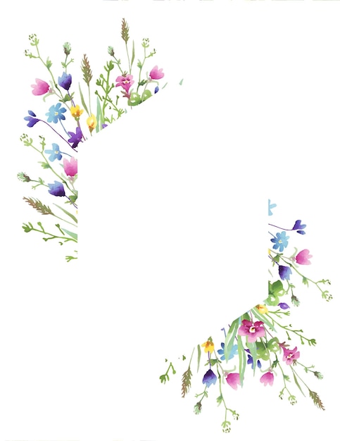 Wildflowers frame Watercolor Vector