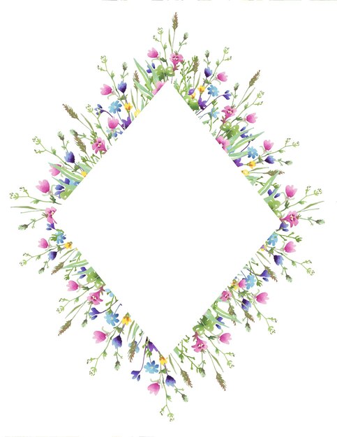 Vector wildflowers frame watercolor vector