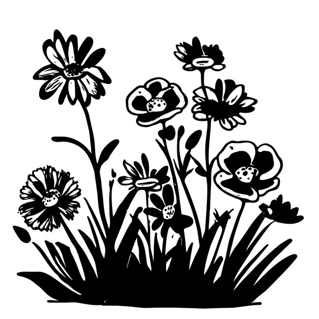 Vector wildflowers line art floral frames and bouquets floral line art