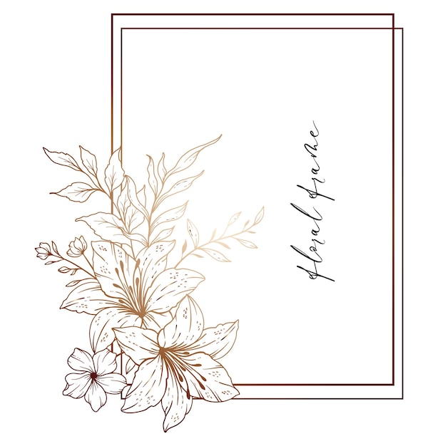 Vector wildflowers line drawing black and white floral frames floral line art