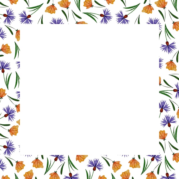 Vector wildflowers pattern watercolor orange and blue