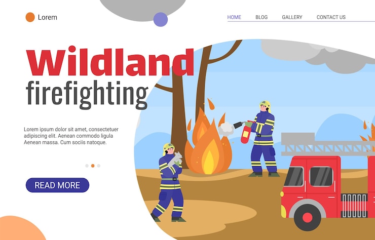 Vector wildland firefighting forces web banner flat cartoon vector illustration