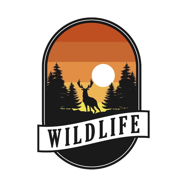 Vector wildlife adventure badge met herten silhouet