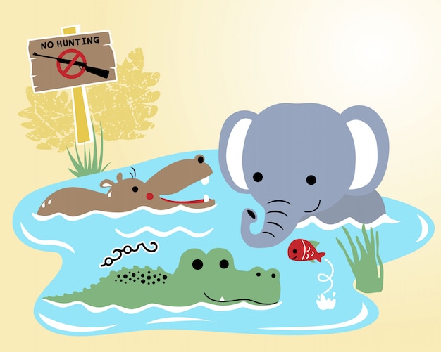 Wildlife animals cartoon in the swamp