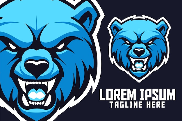 Wildlife icon of an aggressive blue bear a head mascot logo template for sport and esport