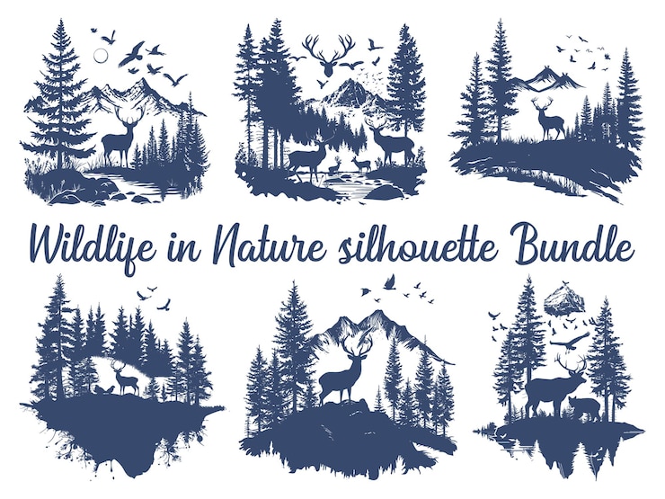 Vector wildlife in nature silhouette wilde dieren wilde dieren bos silhouette illustratie mooi