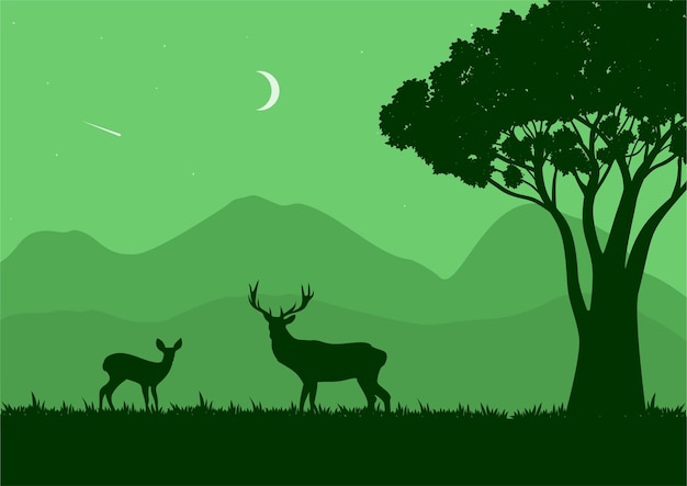 wildlife landschap vectorillustratie met een groen silhouet