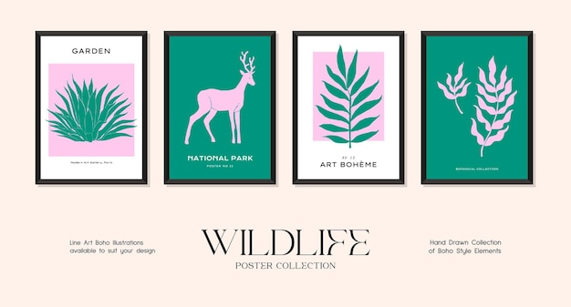 Vector wildlife minimalistic print poster collection