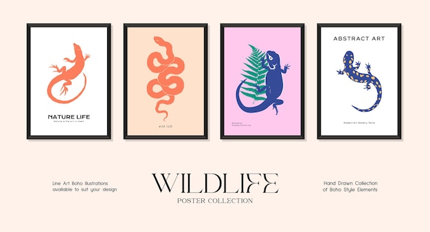 Collezione di poster stampa minimalista della fauna selvatica