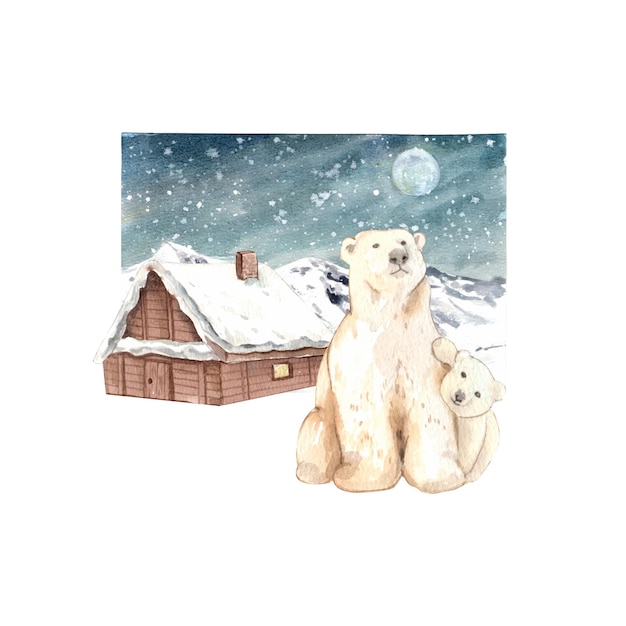 Vector wildlife village in winter watercolor decoration vector