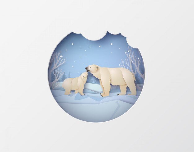 Wildlife winter scenes with polar bear