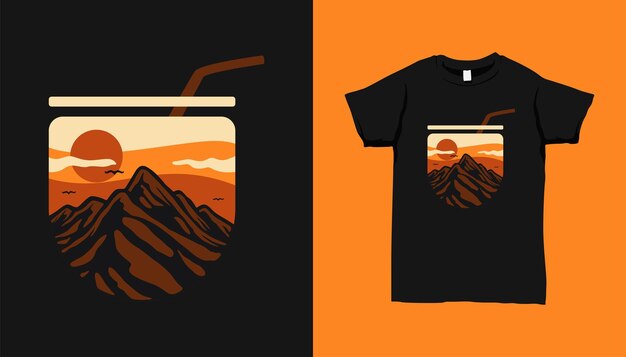 Wildness bold lanscape with boba cup t-shirt design adventure addict