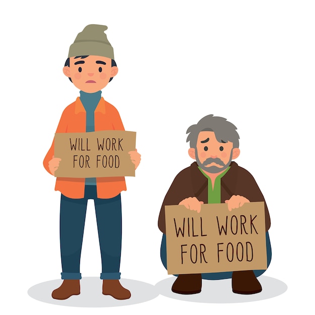 Vector will work for food character people, homeless holding sign