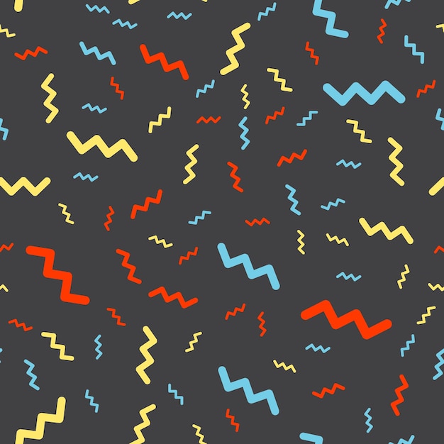Willekeurig zigzagpatroon, abstracte geometrische achtergrond in retro-stijl van de jaren 80, 90. Kleurrijke geometrische illustratie