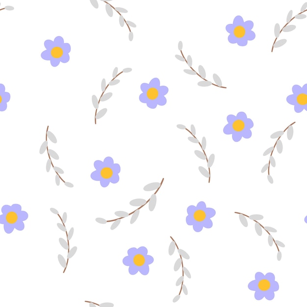 Vector willow and flower cute seamless pattern happy easter concept vector illustration for fabric design gift paper baby clothes textiles cards