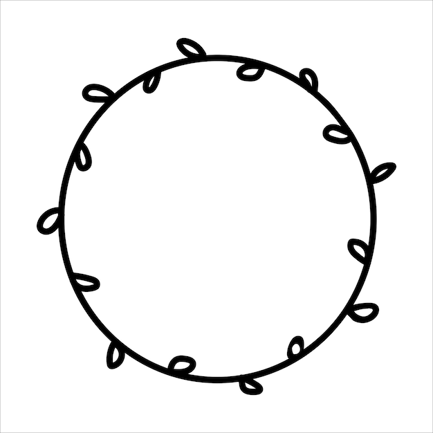 Willow round wreath doodle vector illustration isolated on white background