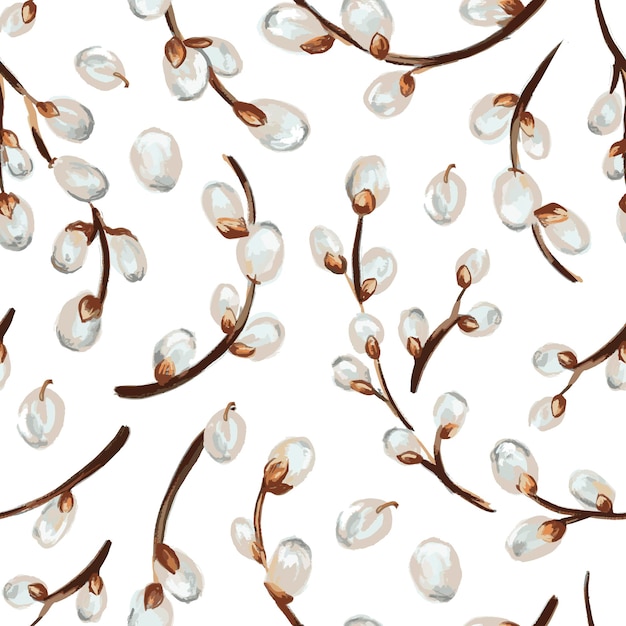 Vector willow twig seamless pattern  illustration