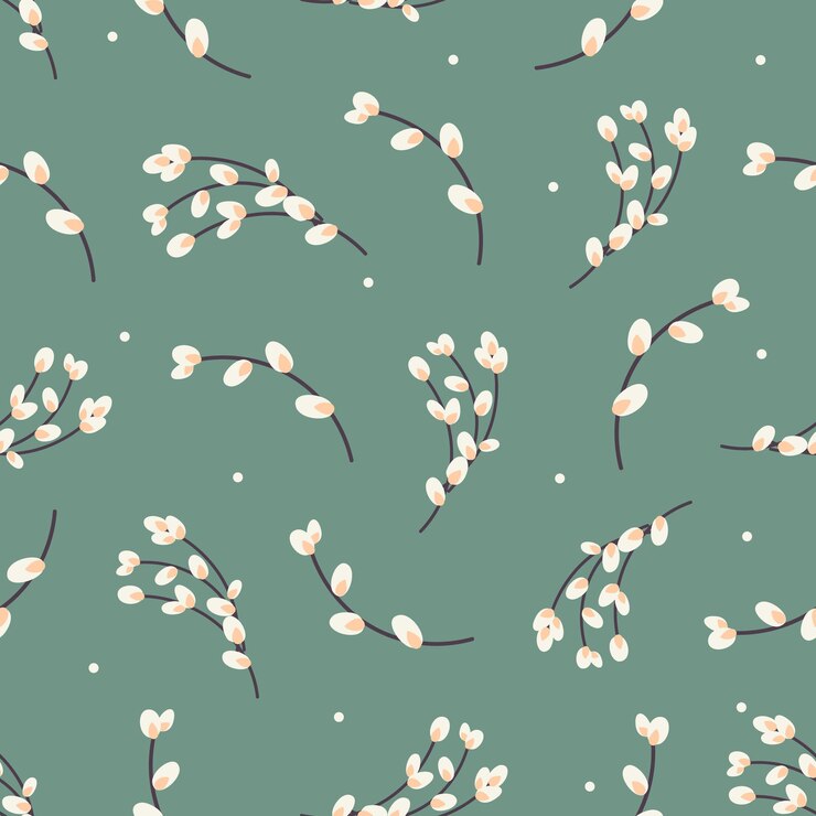 Willow twigs seamless background Easter spring background with willow Design for paper textile scrapbooking Vector illustration