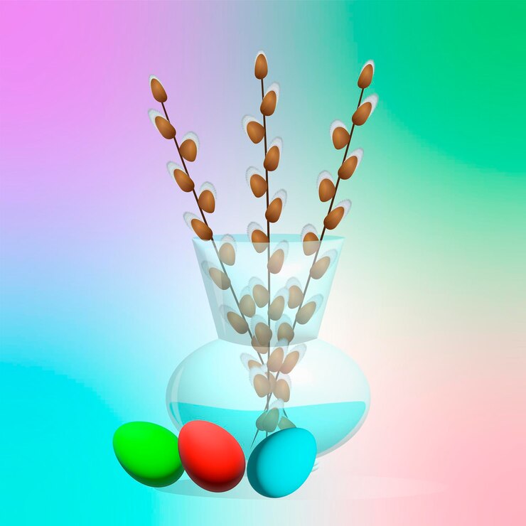 वेक्टर willow in a vase and easter eggs