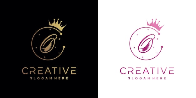 Wimper logo creatief concept met combinatie letter O Premium Vector