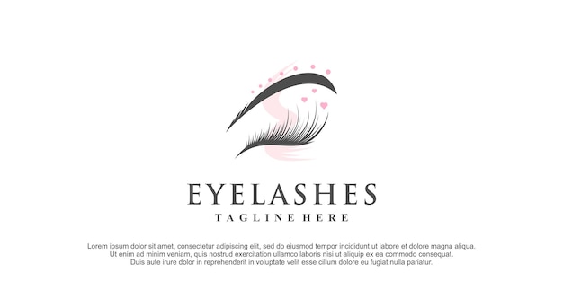 Wimpers logo-ontwerp voor schoonheidsmake-up met creatief element Premium Vector